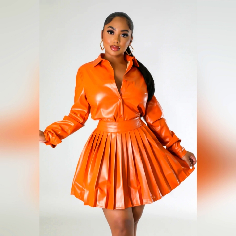 Rustic Orange Pleated Skirt Set